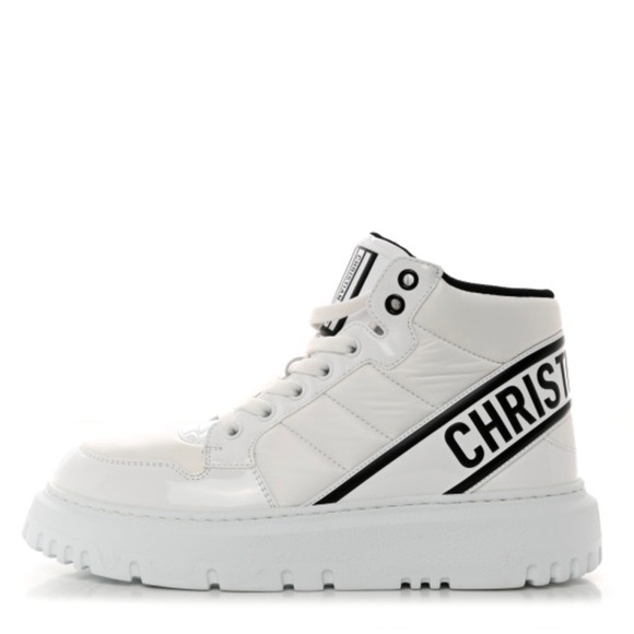CHRISTIAN DIOR Nylon Fabric Womens D-Player High Top Sneakers White & Black - Picture 15 of 15